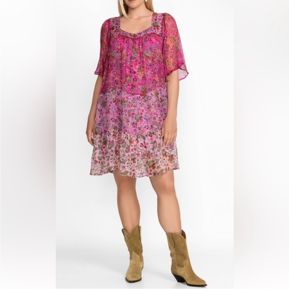 Johnny Was Dresses & Skirts - JOHNNY WAS Foxglove 100% Silk Dress With Printed Slip  Size 1X Pink Floral